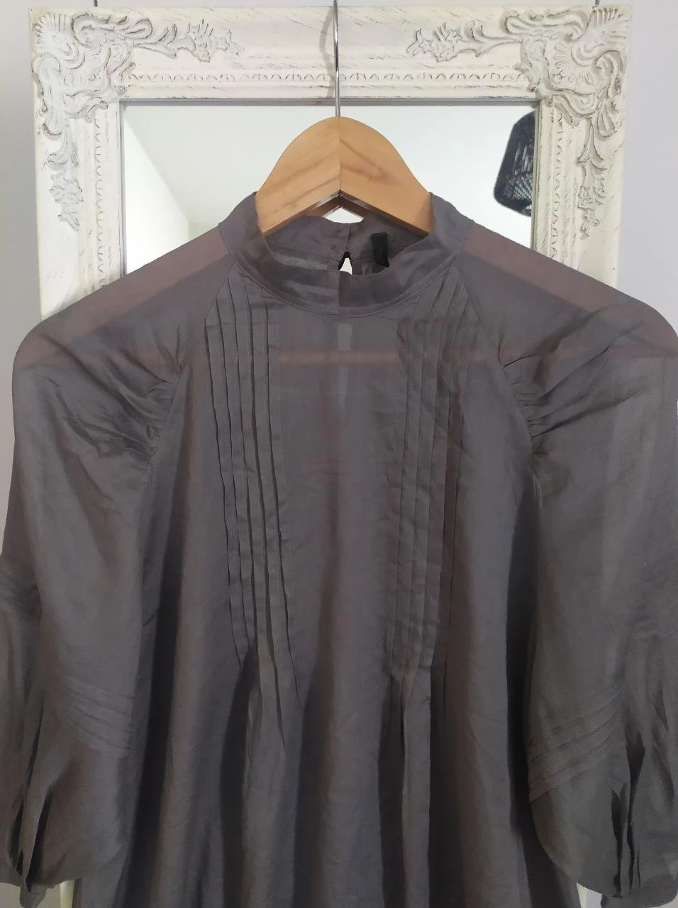 Stile Benetton Light Grey Pleated Balloon Sleeve Blouse M – photo 7